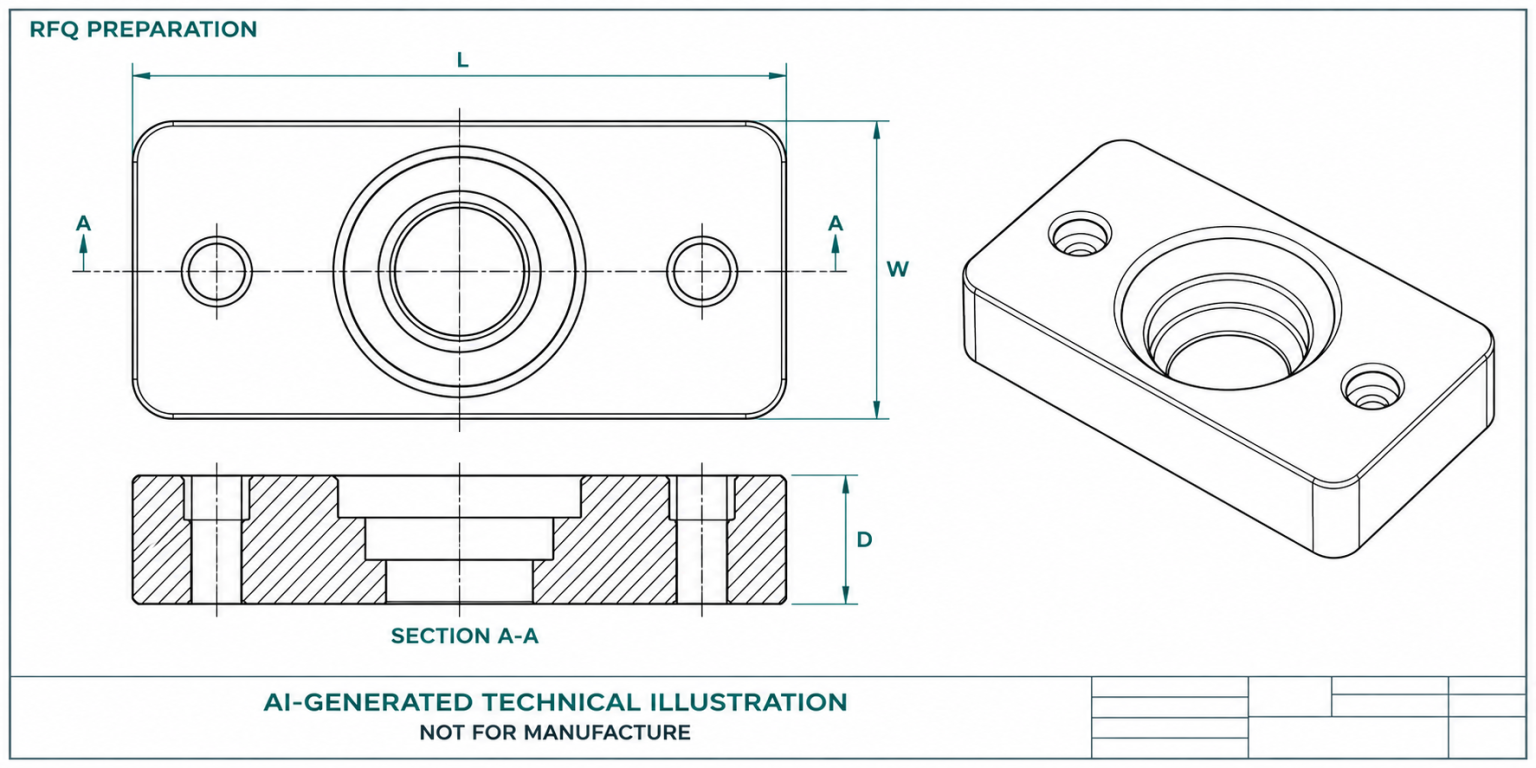 AI-generated technical illustration of an example mold insert; not for manufacture