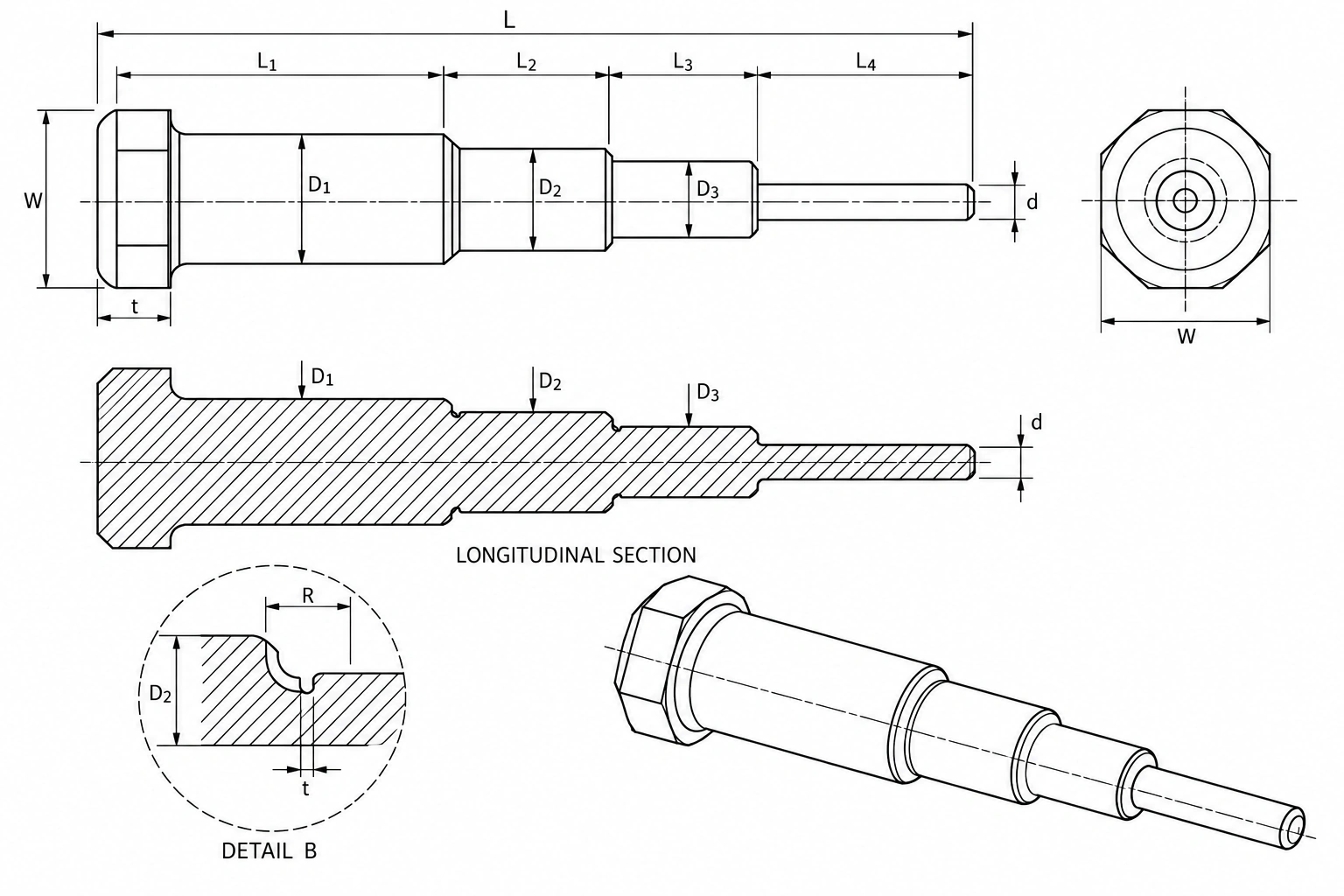 AI illustrative engineering line drawing: The tip and its reference.