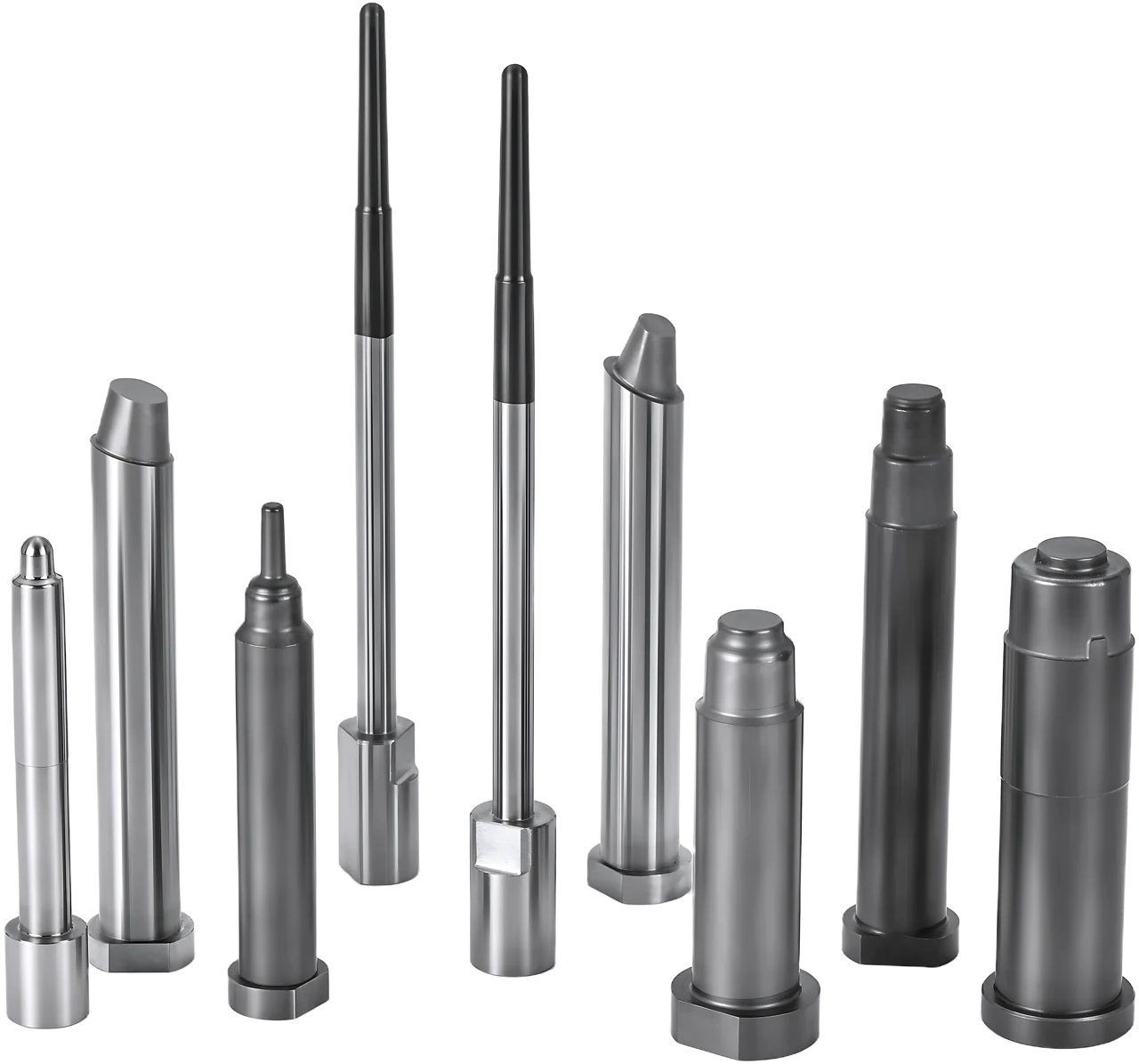 Precision core pins with long working lengths and stepped profiles