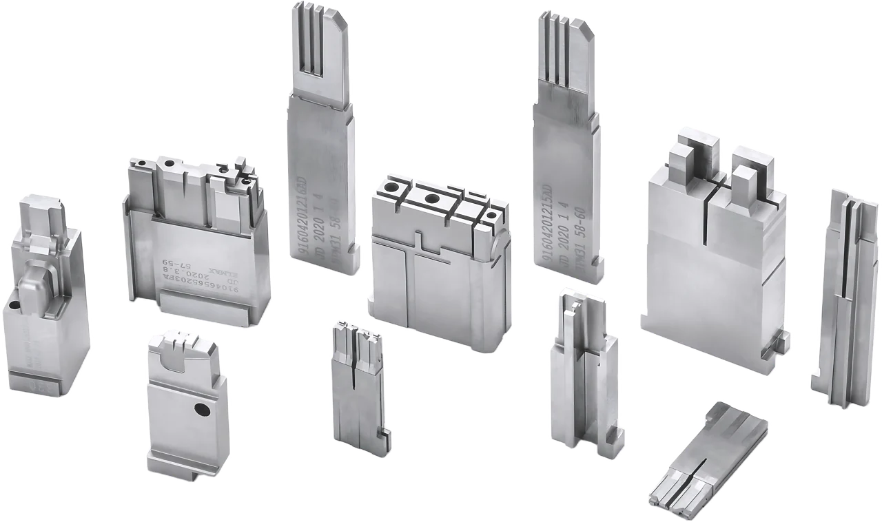 Rectangular core and cavity inserts with narrow ribs and detailed forming features