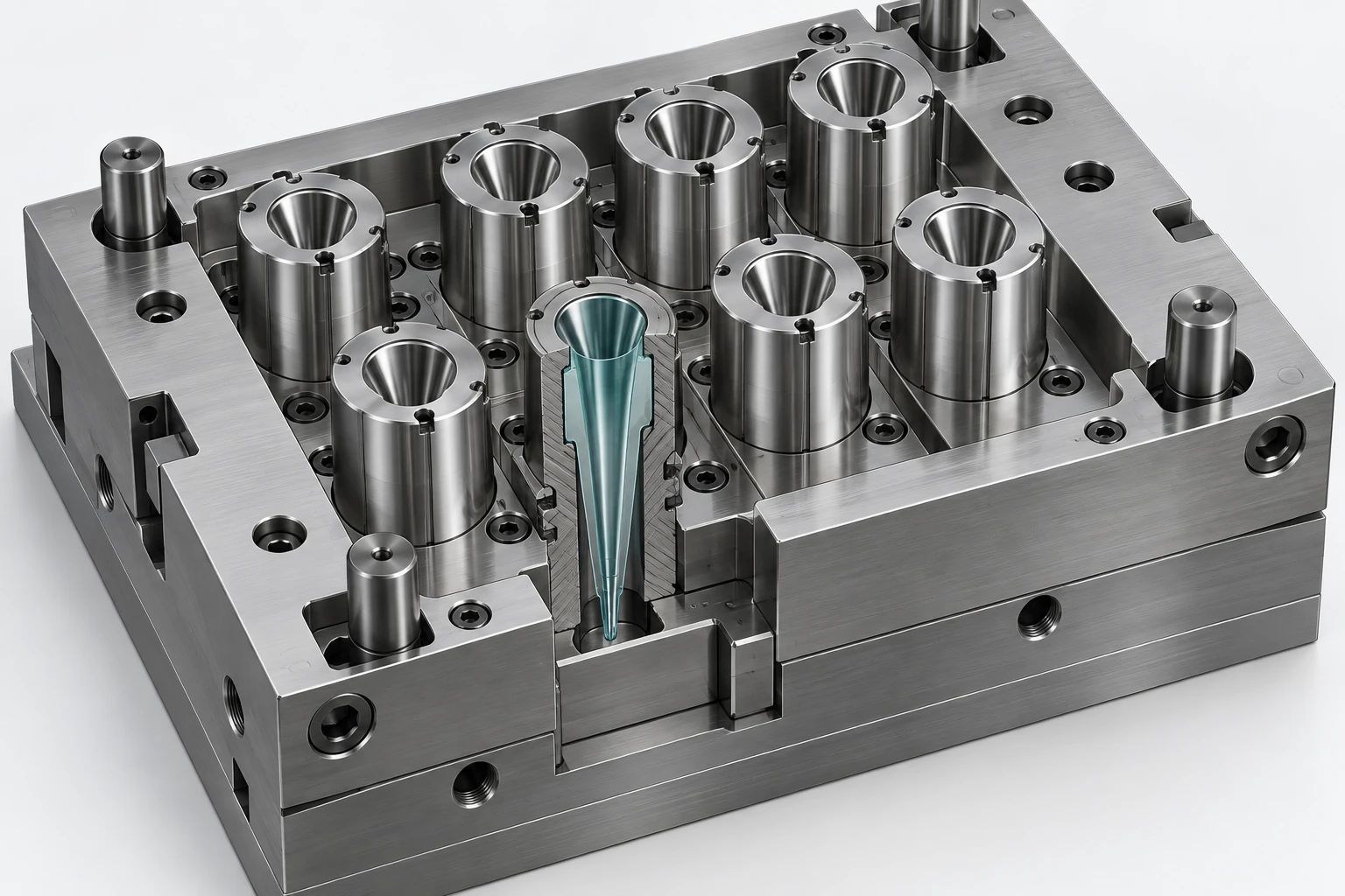 AI concept of cavity inserts mounted in a mold plate