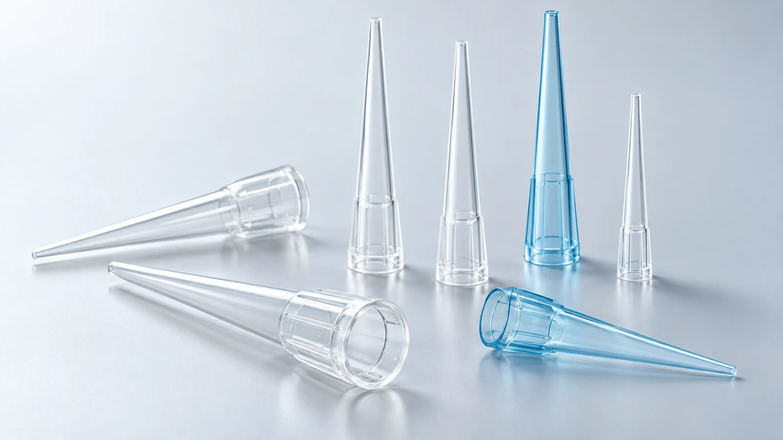 AI application concept of clear and pale blue hollow tapered pipette tips