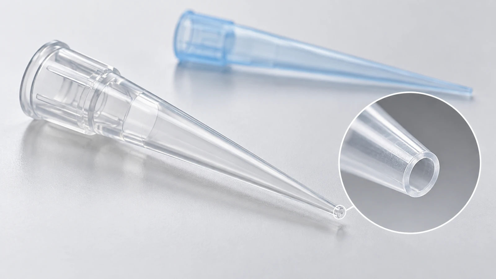 AI concept of pipette-tip outlet geometry with enlarged end detail