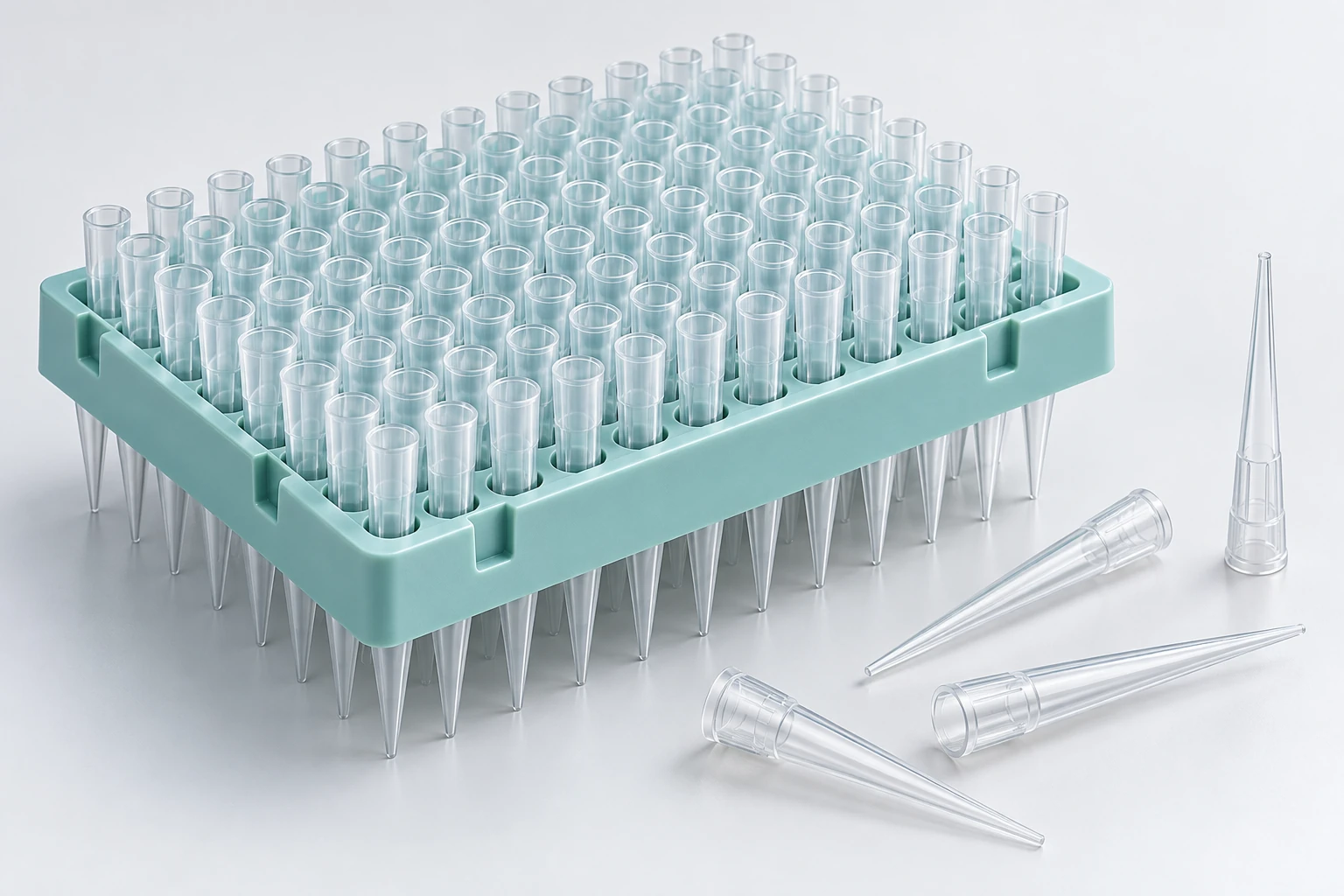 AI application concept of laboratory tips arranged in a rack