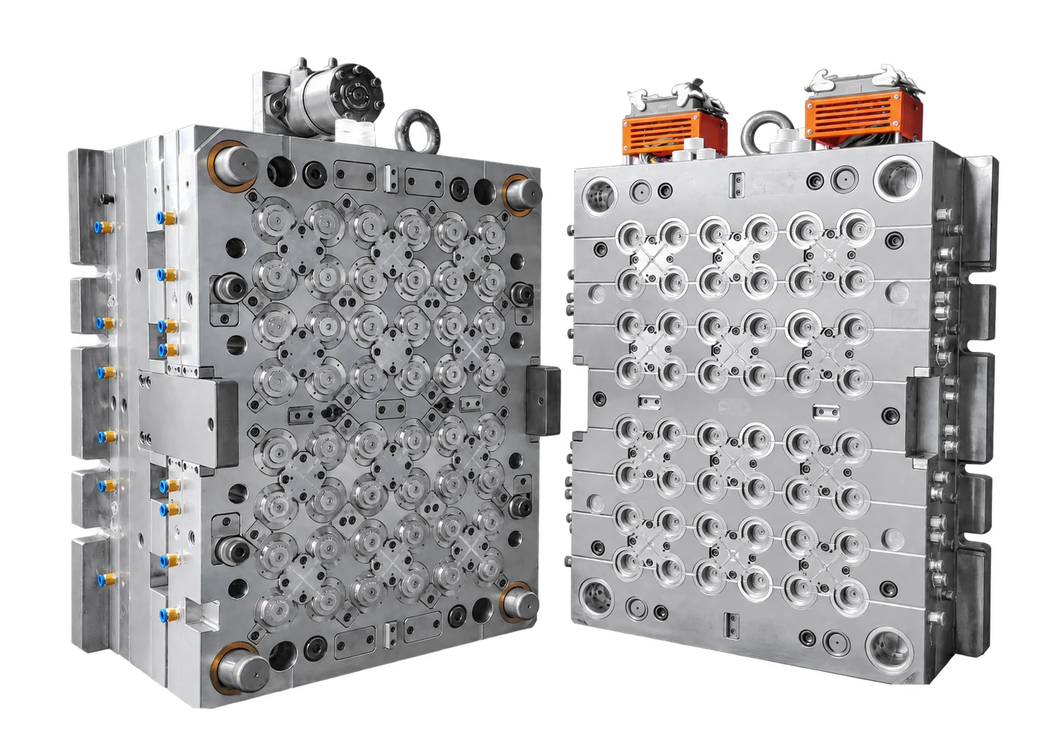 Open injection mold assembly from the SENLAN catalogue — AI-assisted transparent display version