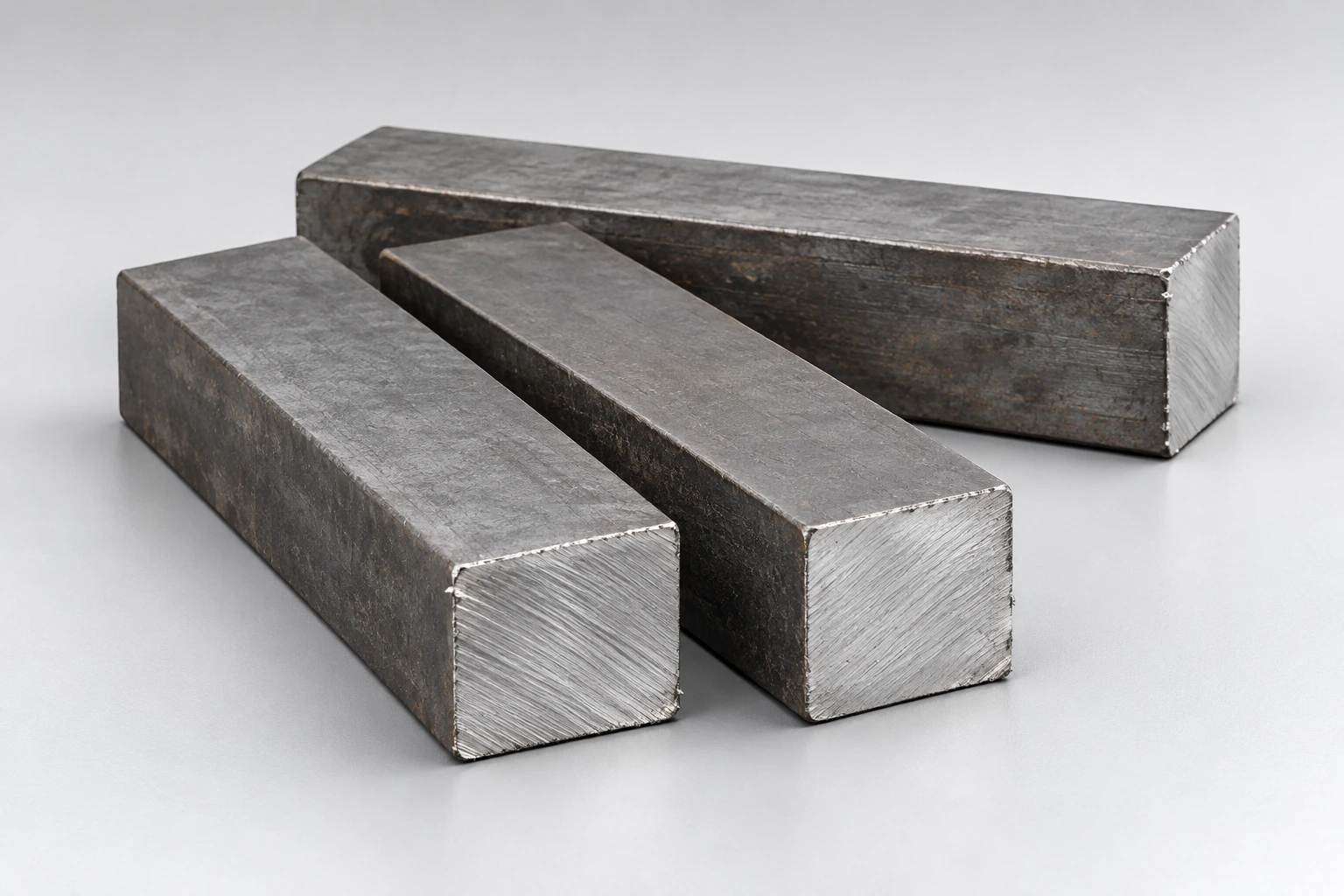 AI raw-stock illustration: square-section steel blanks