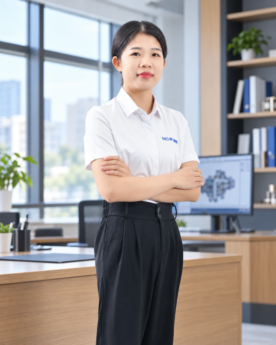 Technical profile portrait in a coordinated office setting